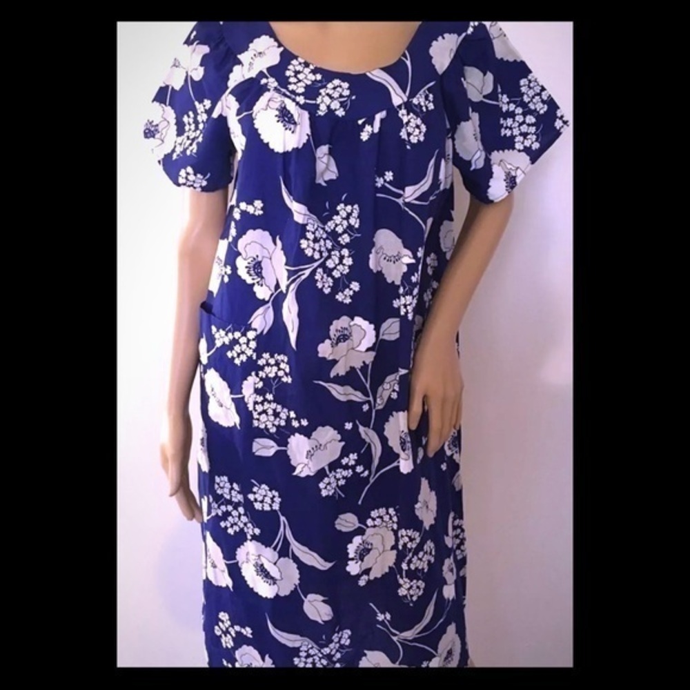 Navy Floral Scoop Neck Women's Dress